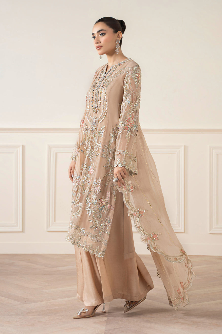M.B Luxury Formal Chiffon Unstiched Embroidered 3pc Suit