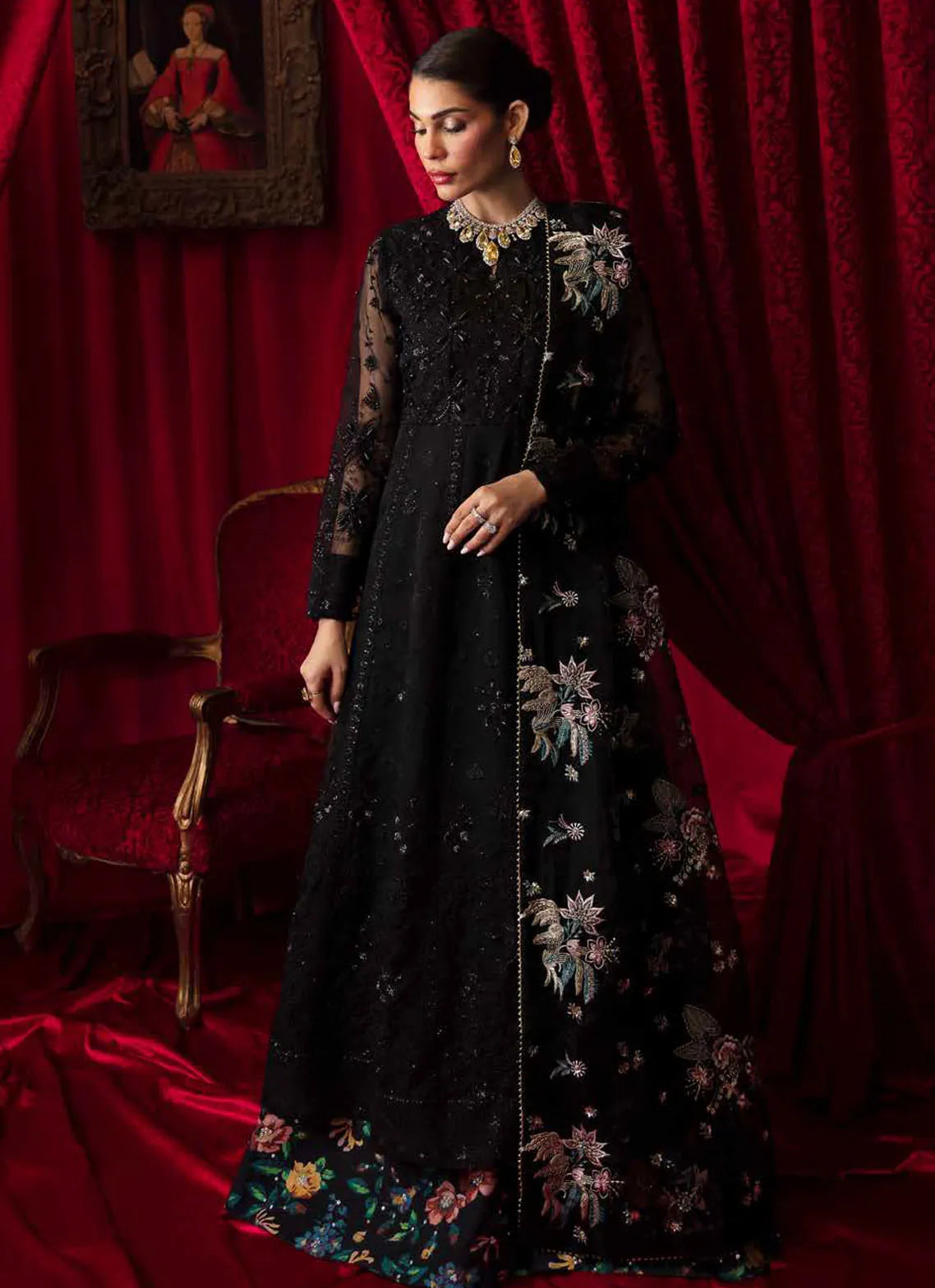 BH - Embroidered Organza Frock Unstitched 4 Piece - Summer Collection