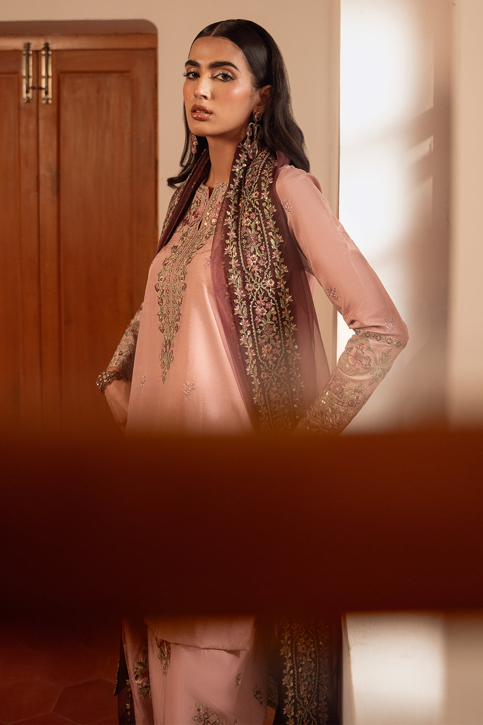 Bh 3Pc Embroidered Cotton Silk Dress
