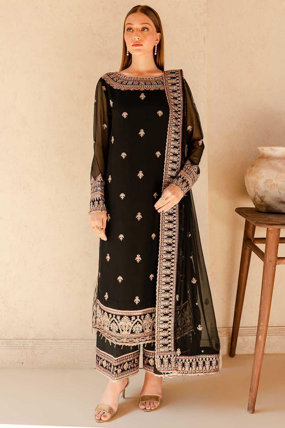 BH-Embroidered Semi Chiffon Suit Unstitched 3 Piece - Summer Collection