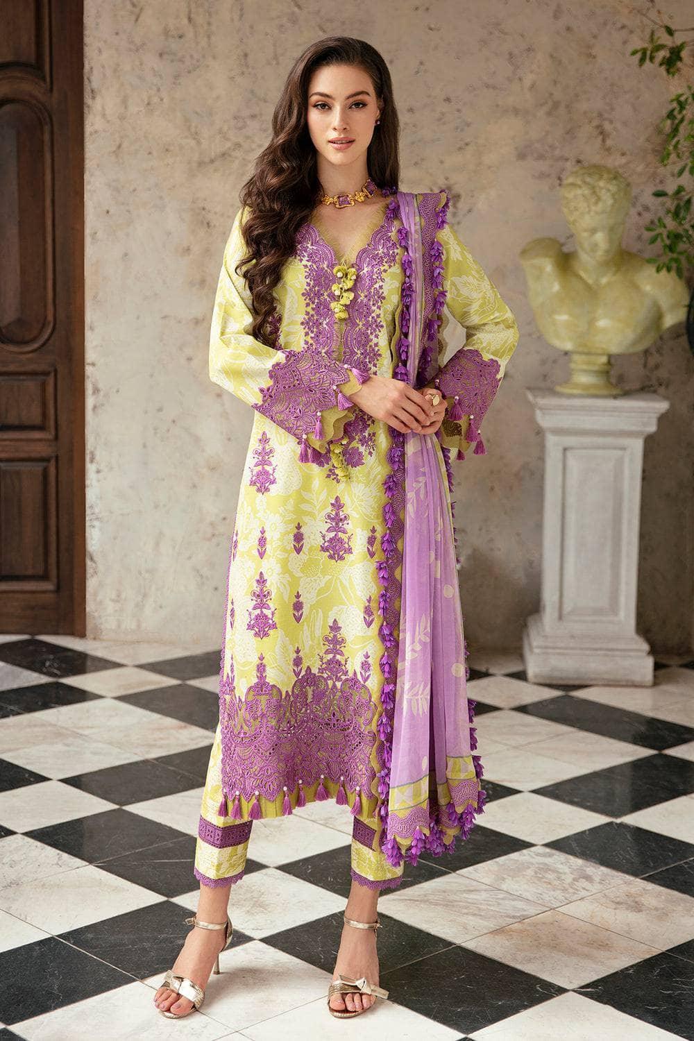 BH Embroidered Unstiched Yellow & Pink Floral Luxury Lawn Dress