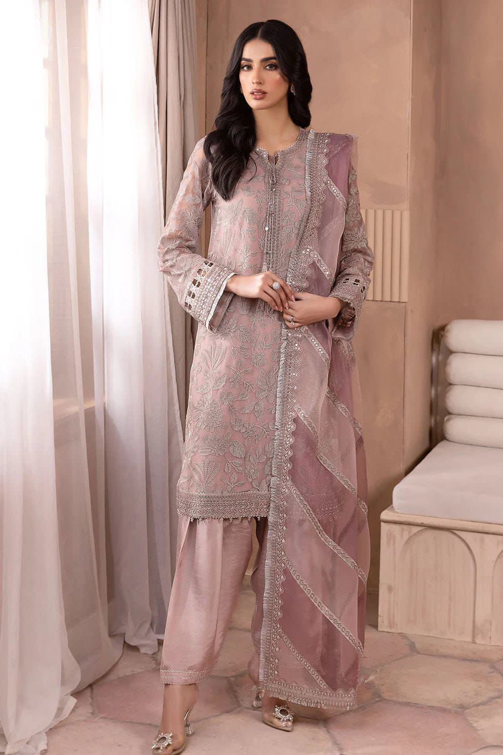 BH - Embroidered Organza Suit Unstitched 3 Piece - Summer Collection