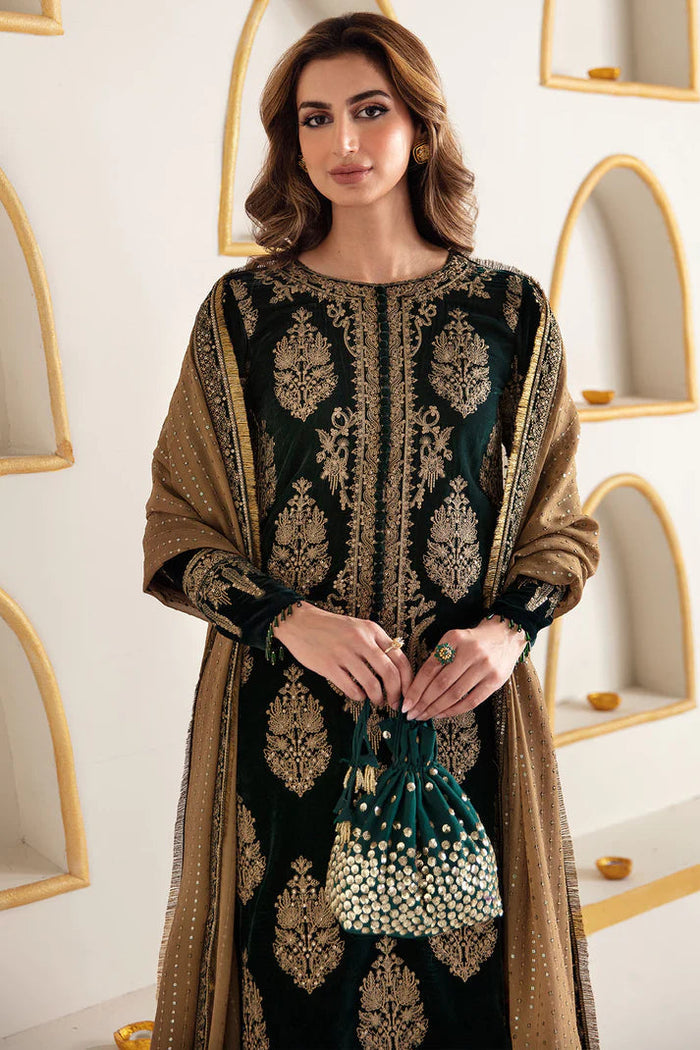 JZ Embroidered Unstitched 3 Piece Velvet Suit