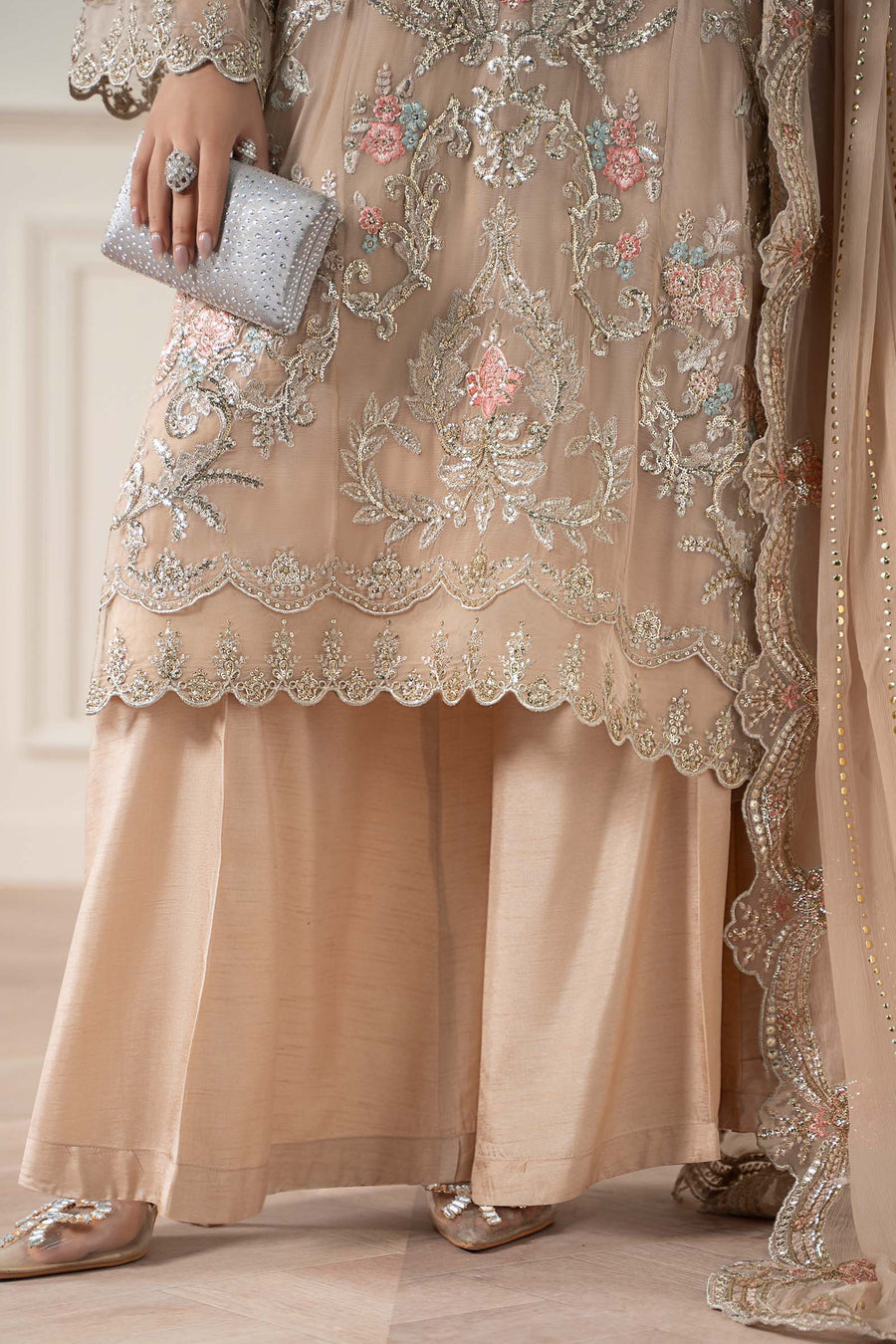 M.B Luxury Formal Chiffon Unstiched Embroidered 3pc Suit