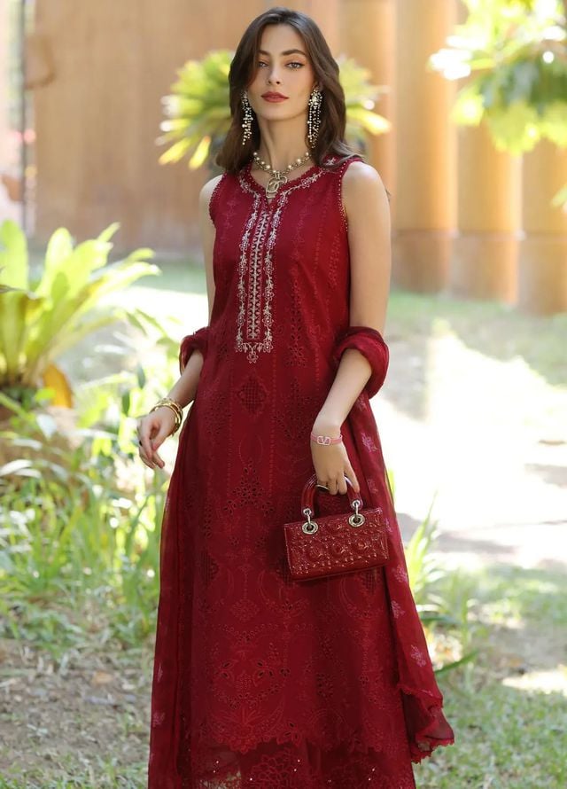 BH-Embroidered Luxury lawn Chikan-kari Dress 3Pc