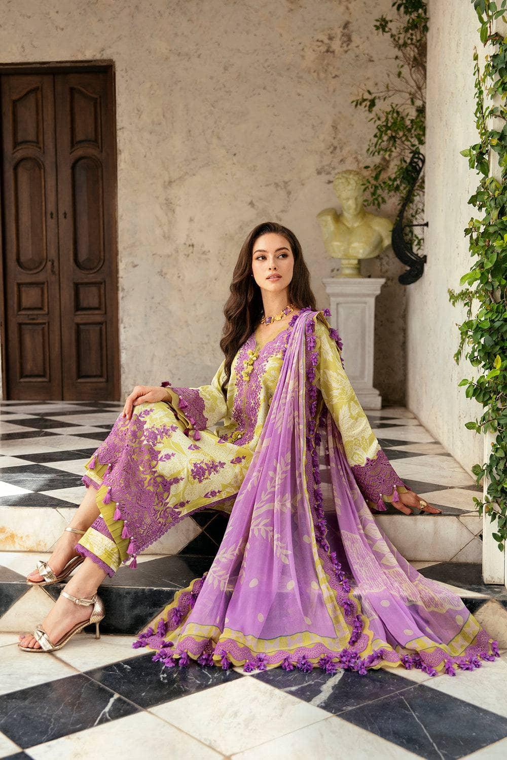 BH Embroidered Unstiched Yellow & Pink Floral Luxury Lawn Dress