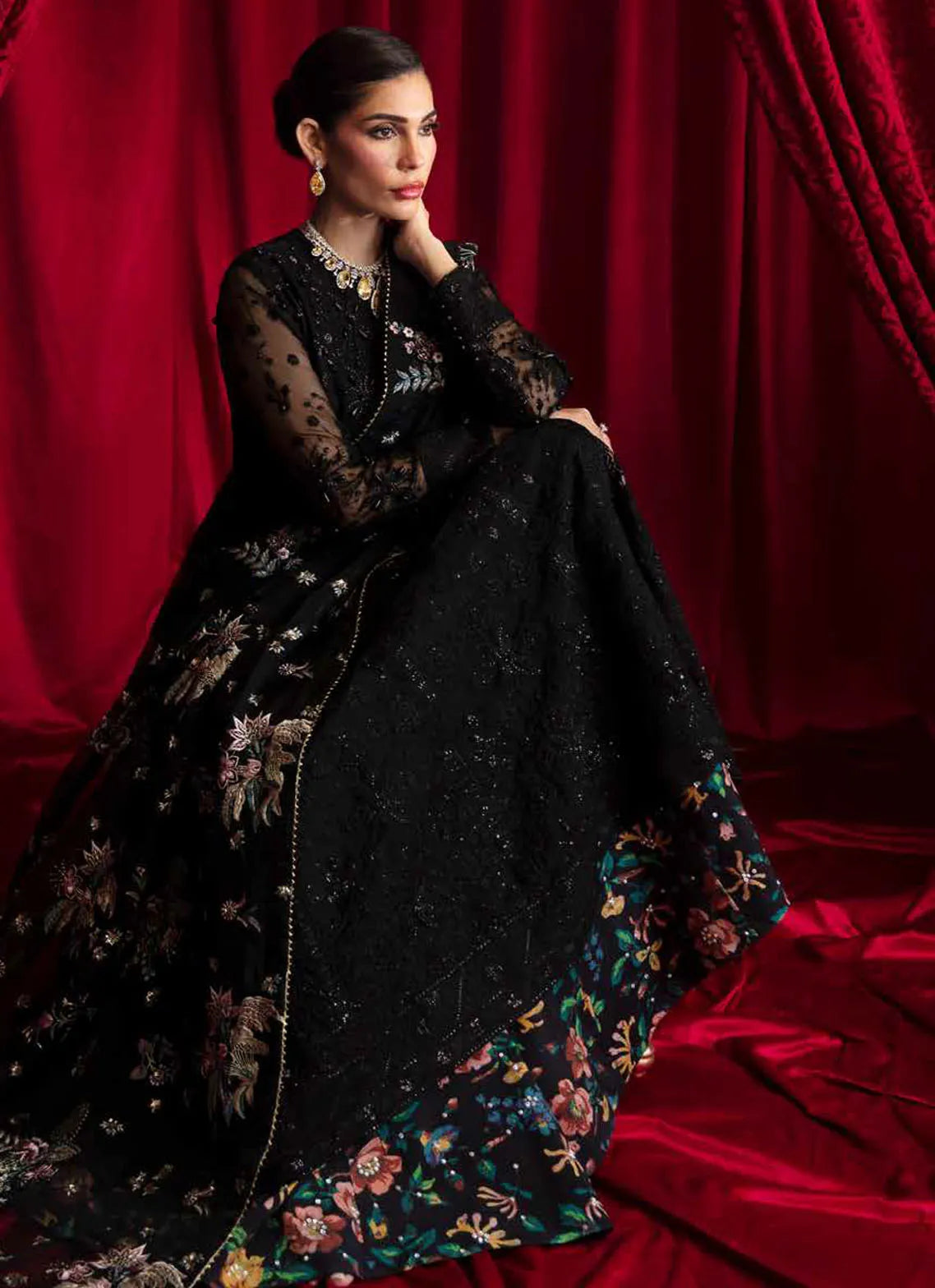 BH - Embroidered Organza Frock Unstitched 4 Piece - Summer Collection