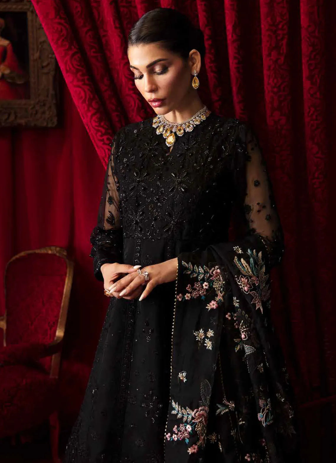 BH - Embroidered Organza Frock Unstitched 4 Piece - Summer Collection