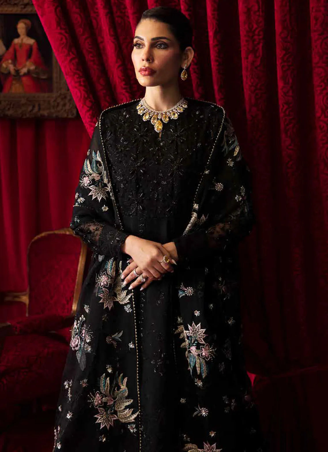 BH - Embroidered Organza Frock Unstitched 4 Piece - Summer Collection