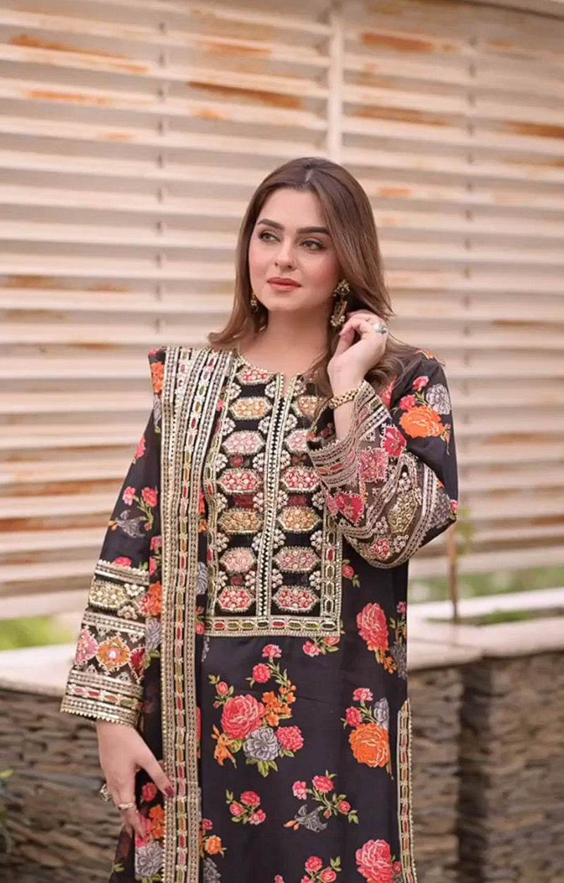 BH Formal 3pc Printed & Embroidered Silk Suit