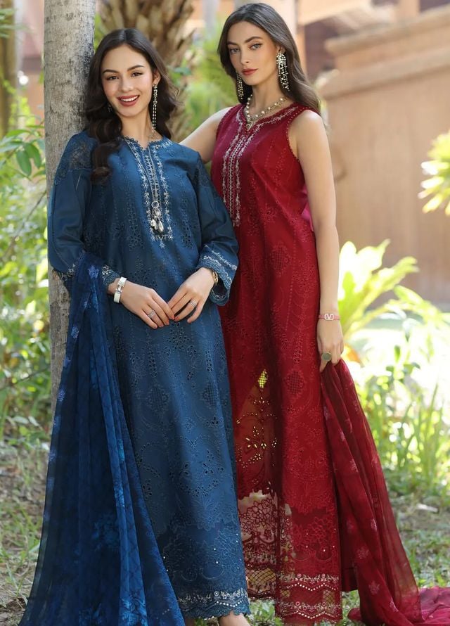 BH-Embroidered Luxury lawn Chikan-kari Dress 3Pc