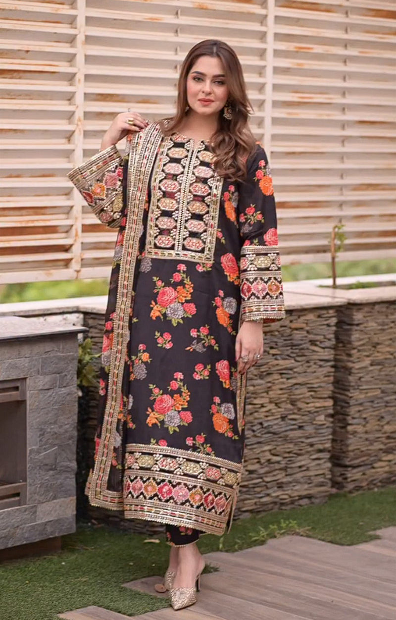 BH Formal 3pc Printed & Embroidered Silk Suit
