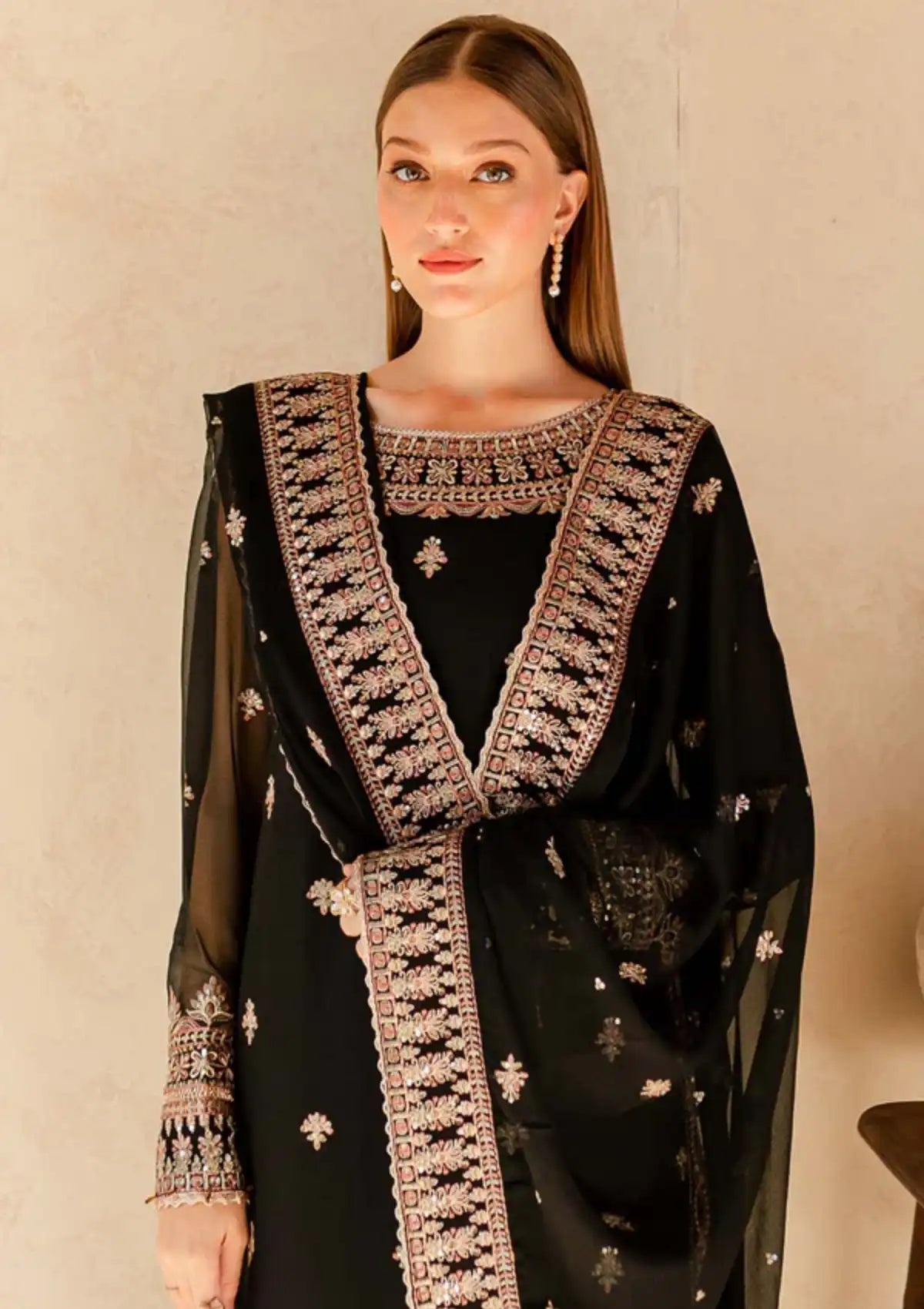 Farasha Unstitched Embroidered Chiffon Suit