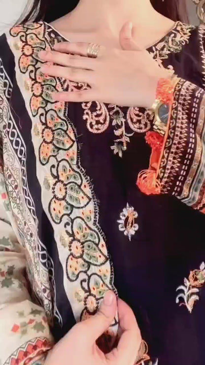 EMBC-001- 3 Piece Lawn Embroidered UnStitched Suit
