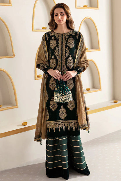 JZ Embroidered Unstitched 3 Piece Velvet Suit