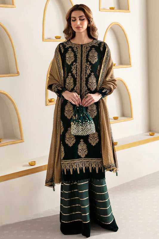 JZ Embroidered Unstitched 3 Piece Velvet Suit
