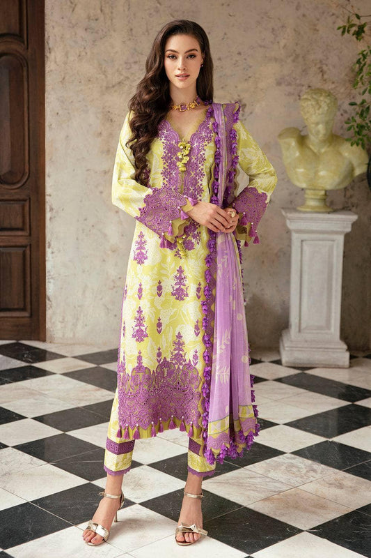 BH Embroidered Unstiched Yellow & Pink Floral Luxury Lawn Dress