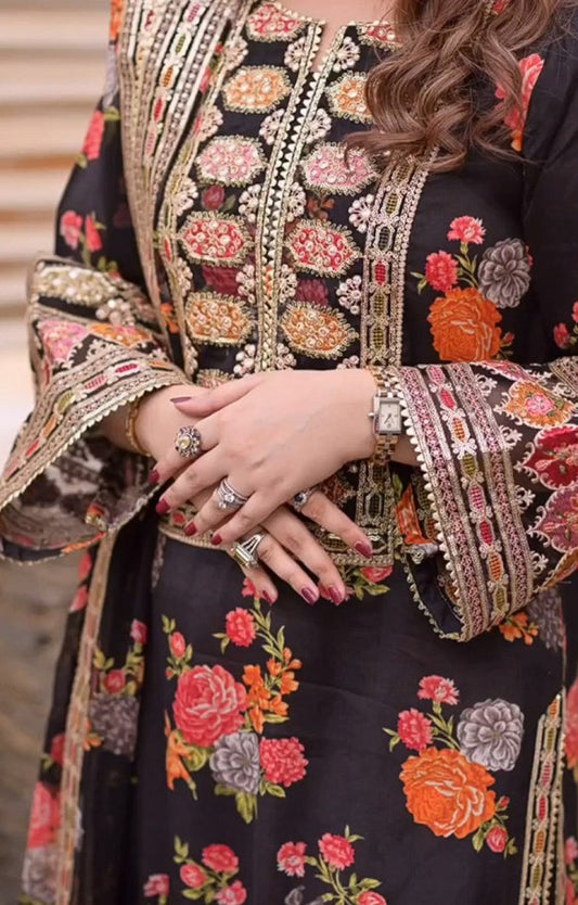 BH Formal 3pc Printed & Embroidered Silk Suit
