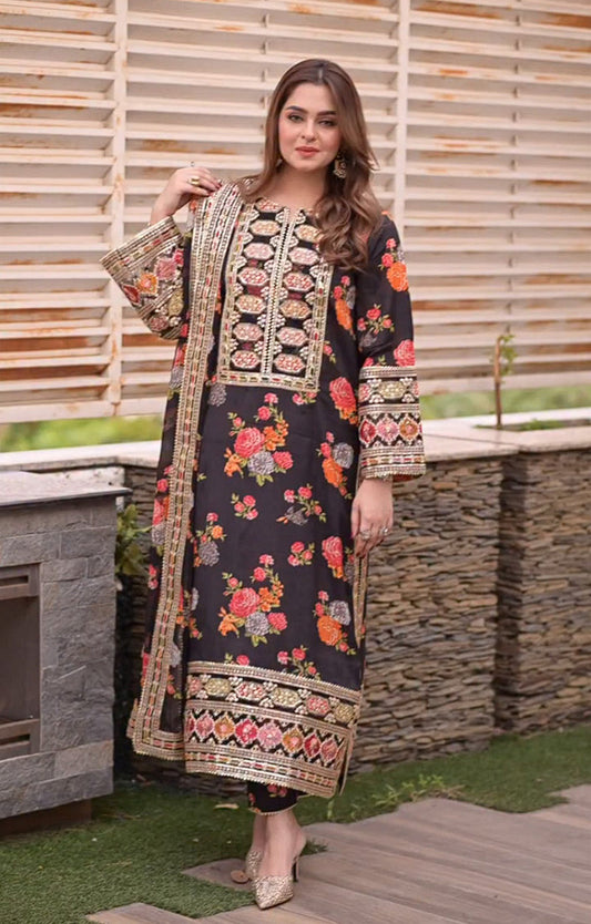 BH Formal 3pc Printed & Embroidered Silk Suit